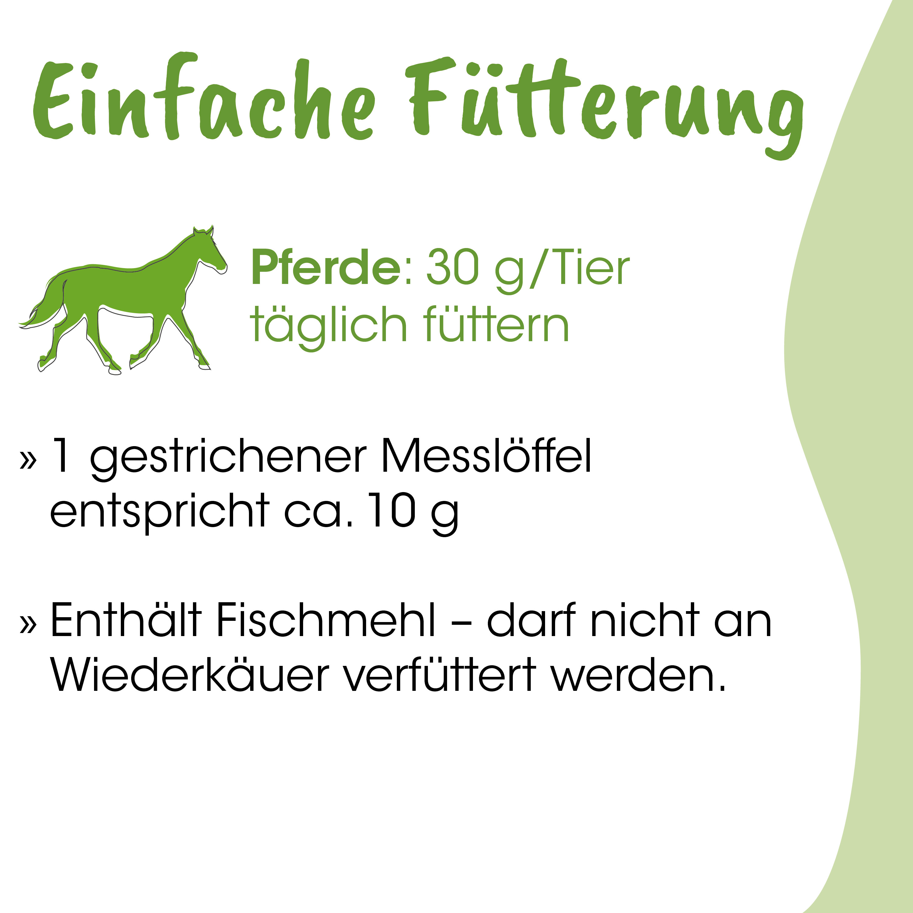 Pferdefutter, Tierfutter, Messlöffel, Fischmehl, 30 g/Tier