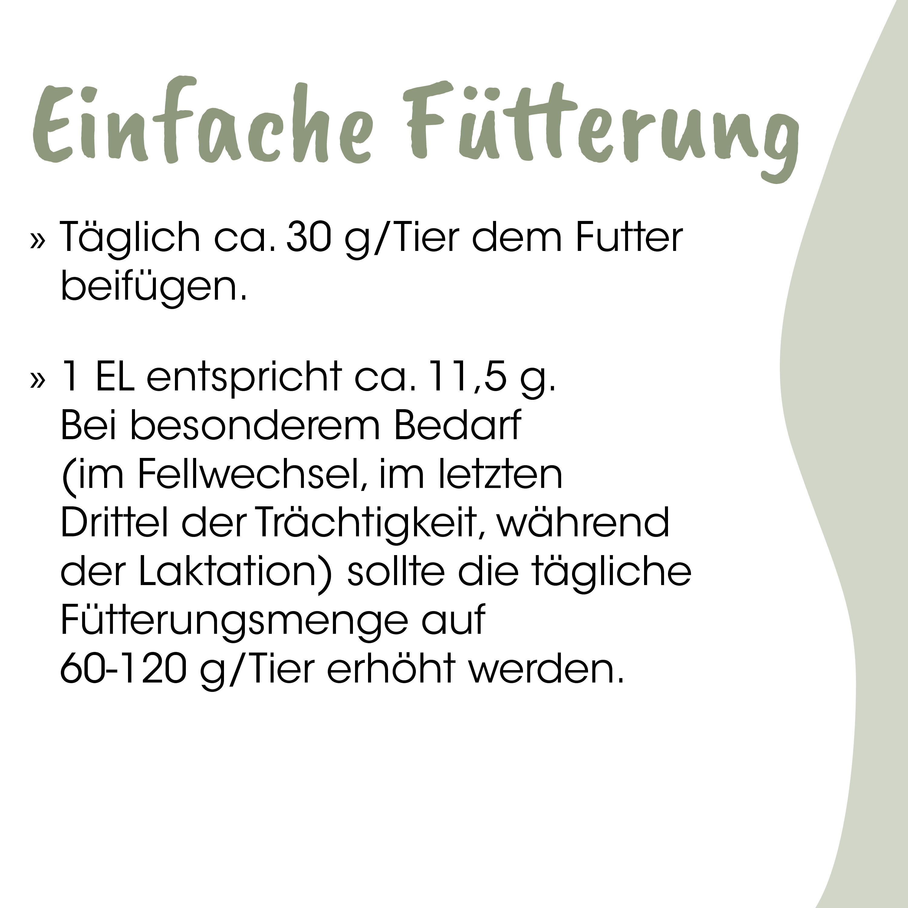 Futteranleitung, Tierfutter, Futtermenge, Anweisung, Tagesration