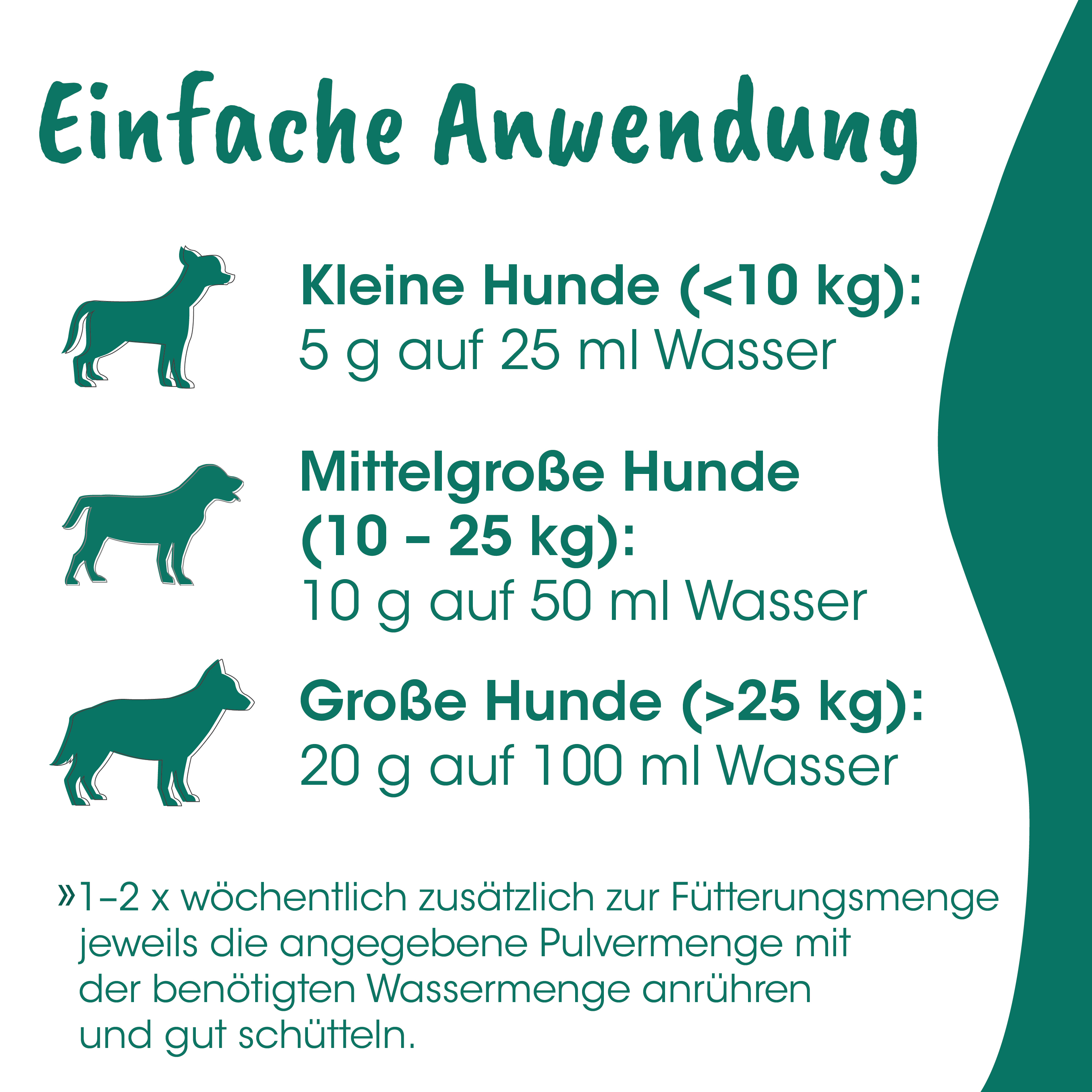 Hunde-Futter, Pulvermenge, Wasser, Größe, Anwendung