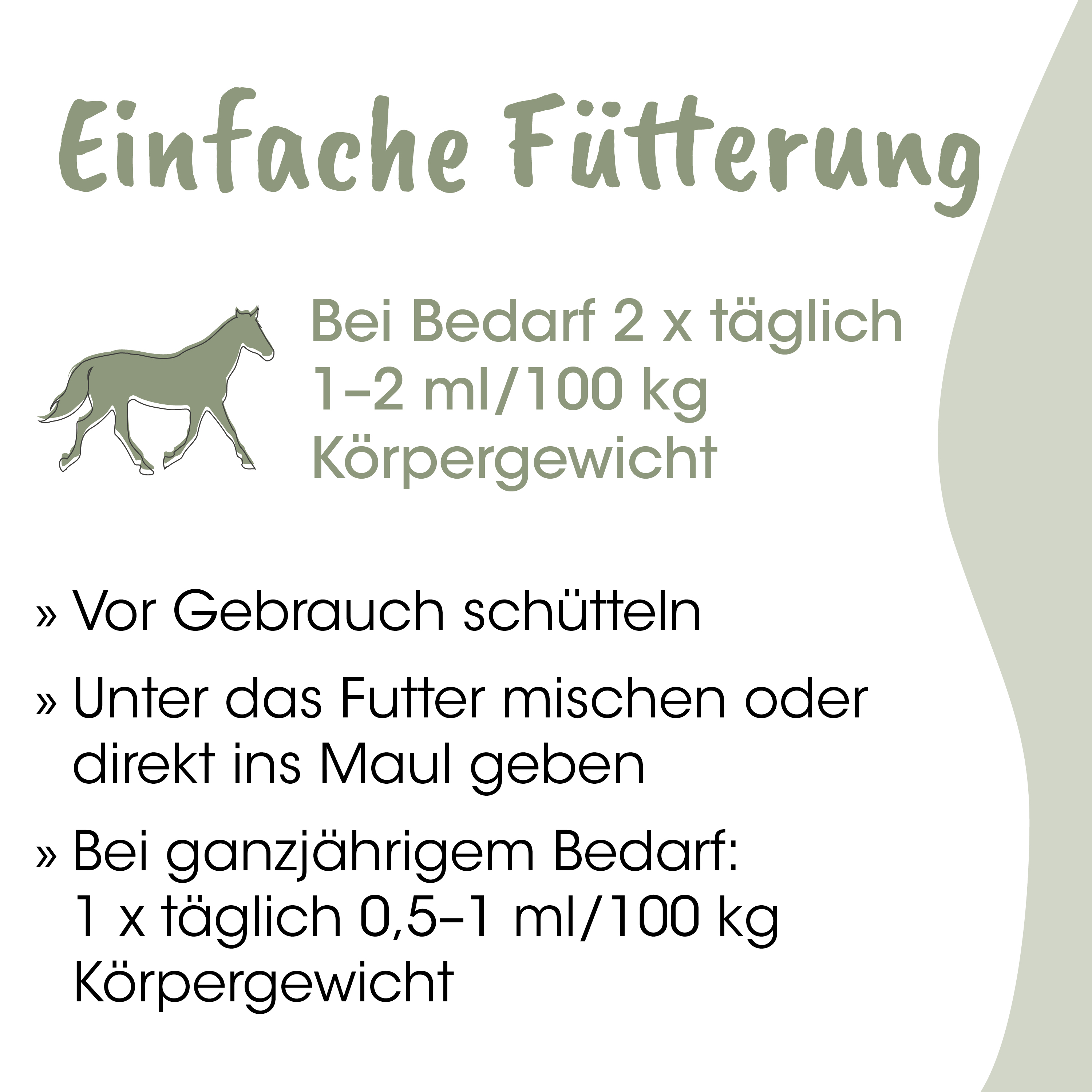 Hufpflege, Futter, Pferd, Körpergewicht, 1-2 ml/100 kg