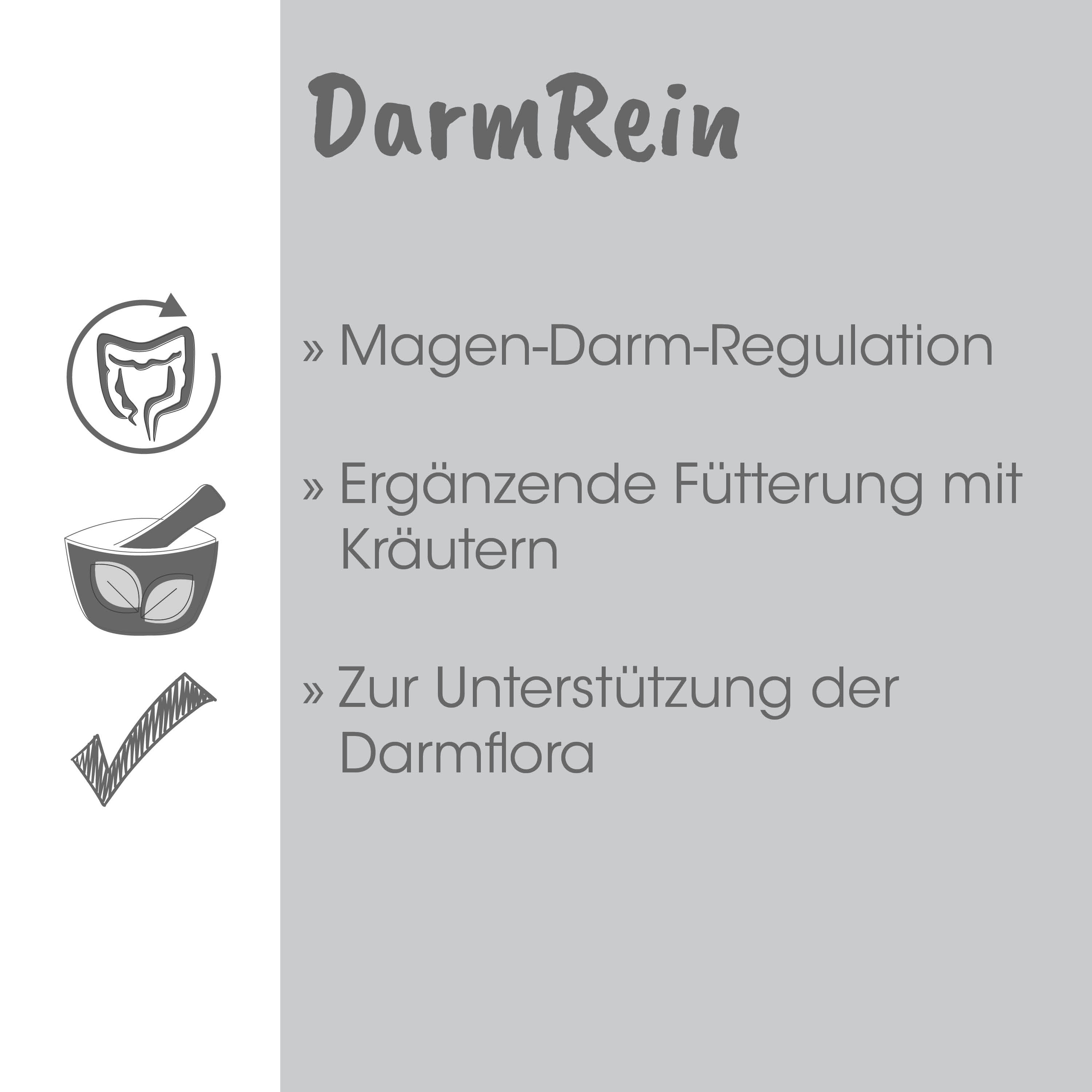 Magen-Darm-Regulation, Ergänzende Fütterung mit Kräutern, Zur Unterstützung der Darmflora, Kräuterergänzung, Nahrungsergänzung