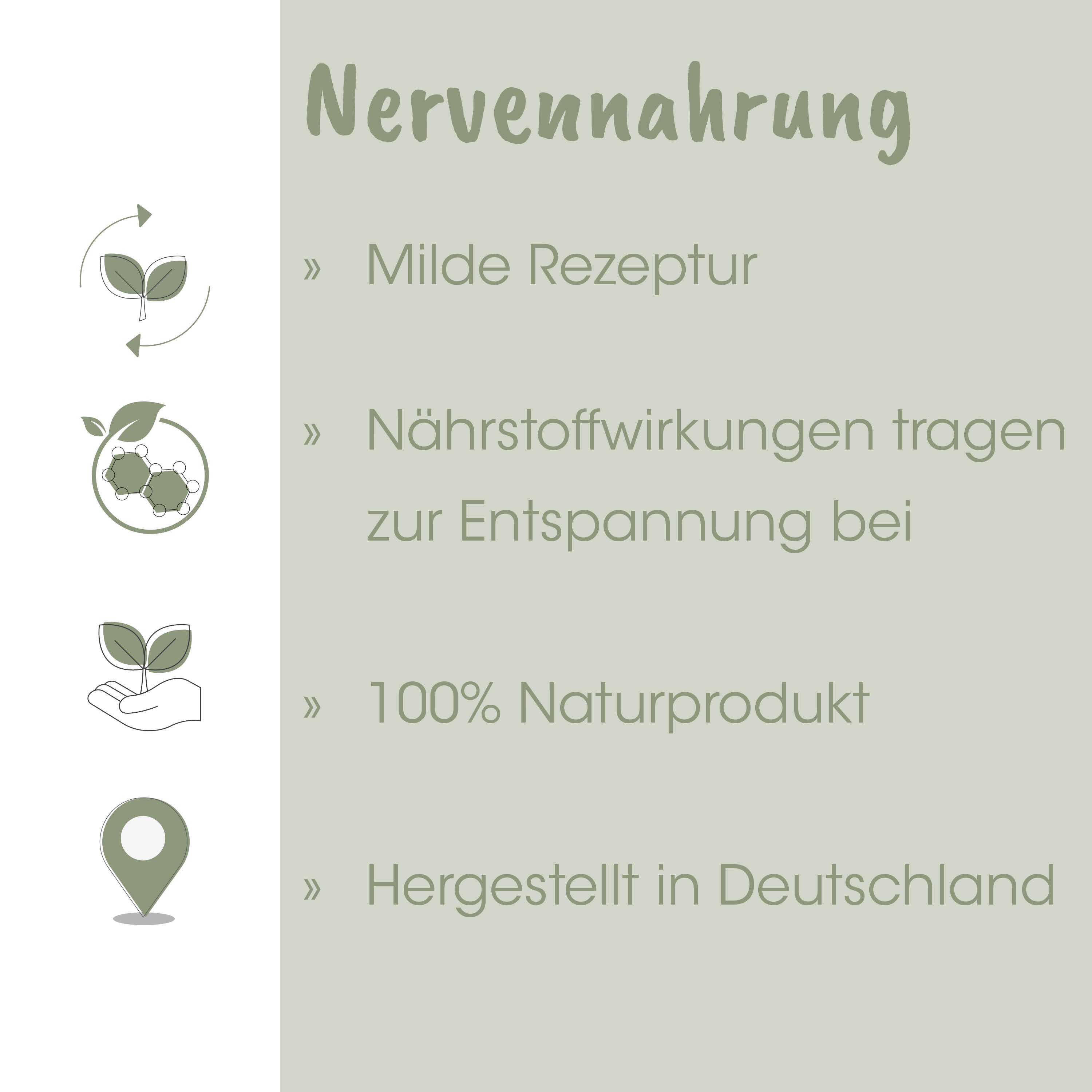 Nahrungsergänzung, Nervennahrung, 100% Naturprodukt, Hergestellt in Deutschland, Nährstoffwirkungen