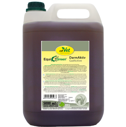 großer Behälter, braune Flüssigkeit, grüner Deckel, Etikett, 5000 ml