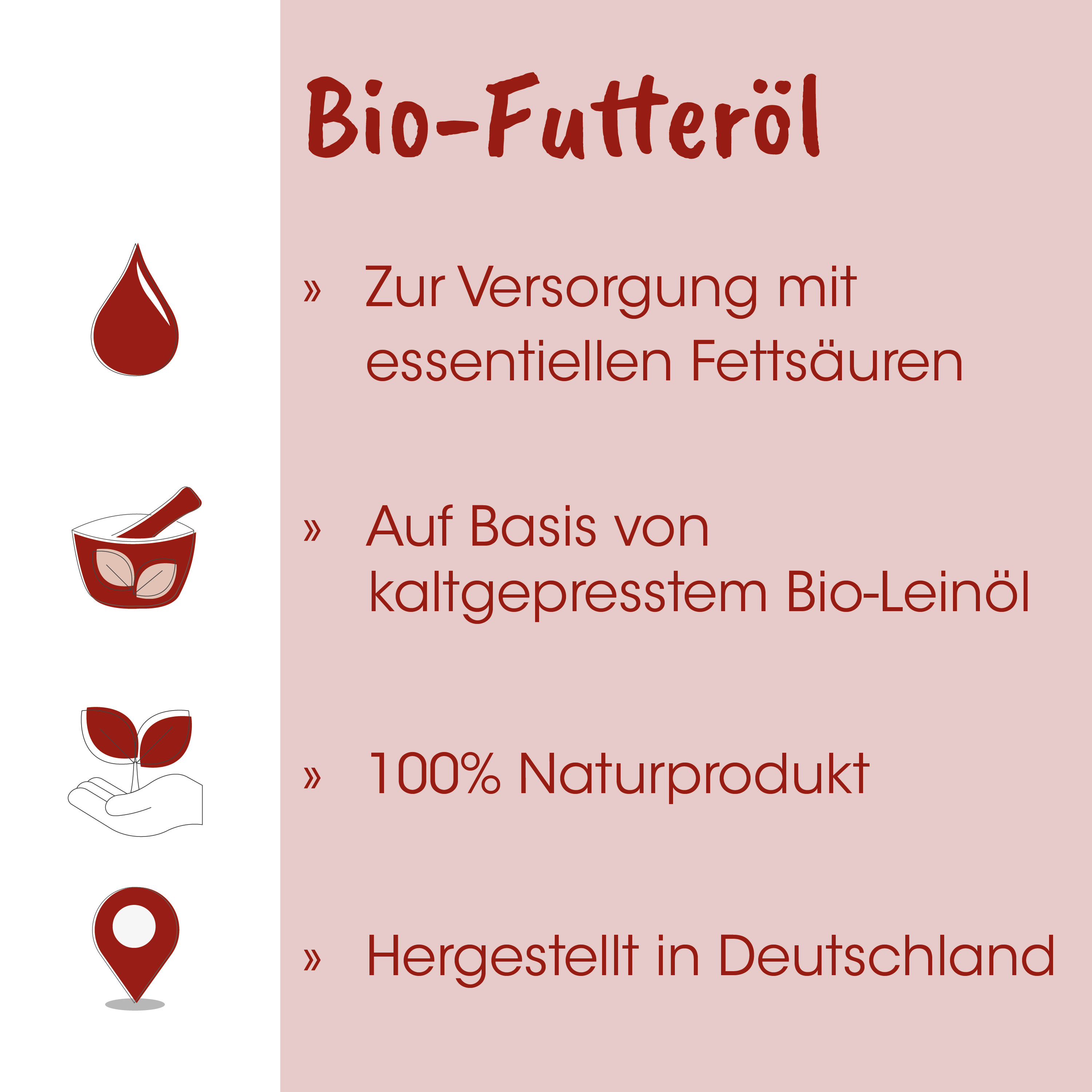 Bio-Futteröl, Leinsöl, kaltgepresst, Naturprodukt, Deutschland