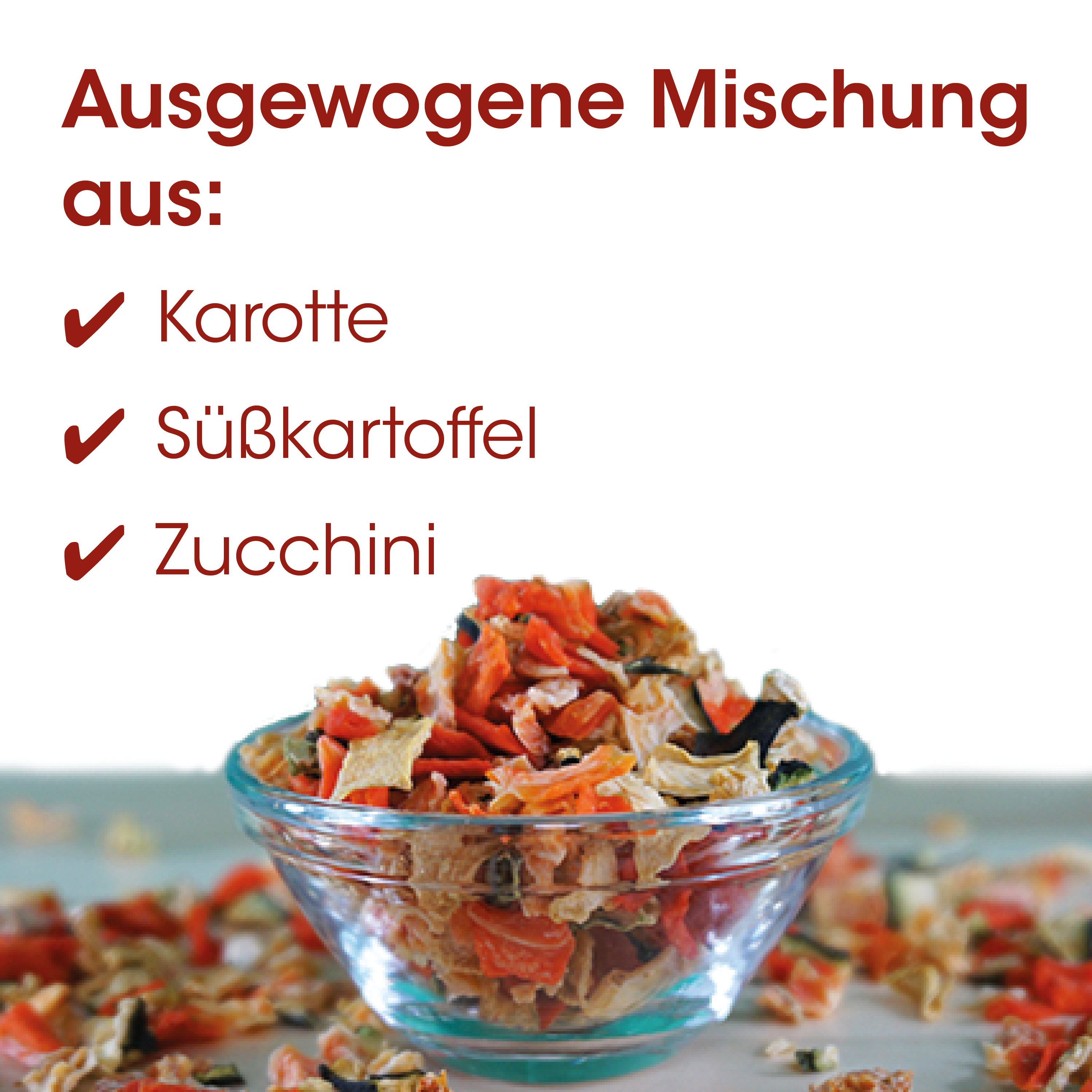 Gemischter Snack, Karotte, Süßkartoffel, Zucchini, Müslimischung