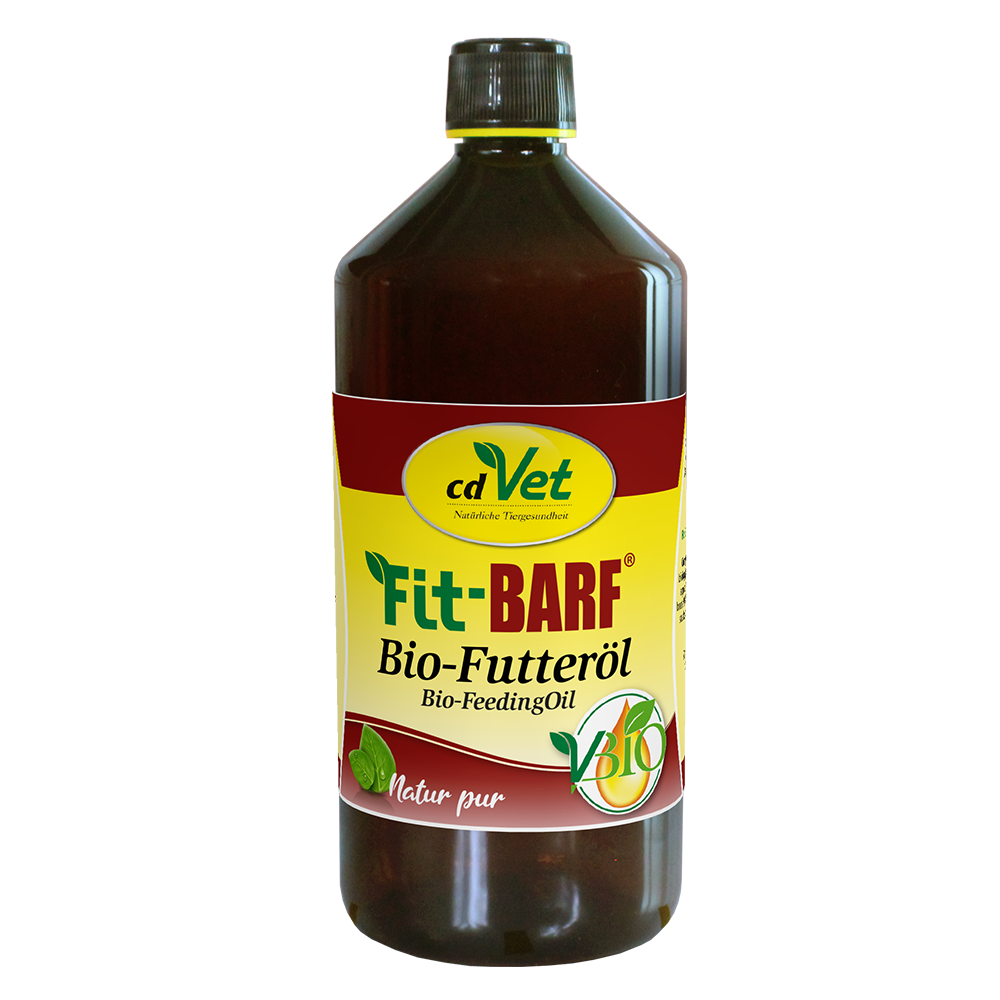 Futteröl, Bio-, Bio-Futteröl, Flasche, farbiges Etikett